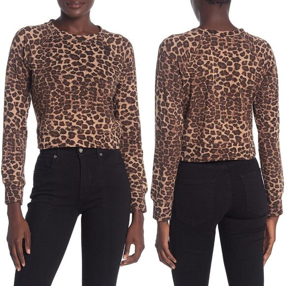 Good American Women's 3XL Leopard Print Cropped Crewneck Plus Size Sweatshirt - Picture 1 of 8